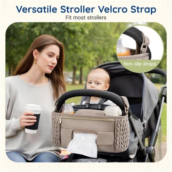 Stroller Organizer Baby Caddy Insulated Cup Holders Detachable Phone Bag - Picture 3 of 7